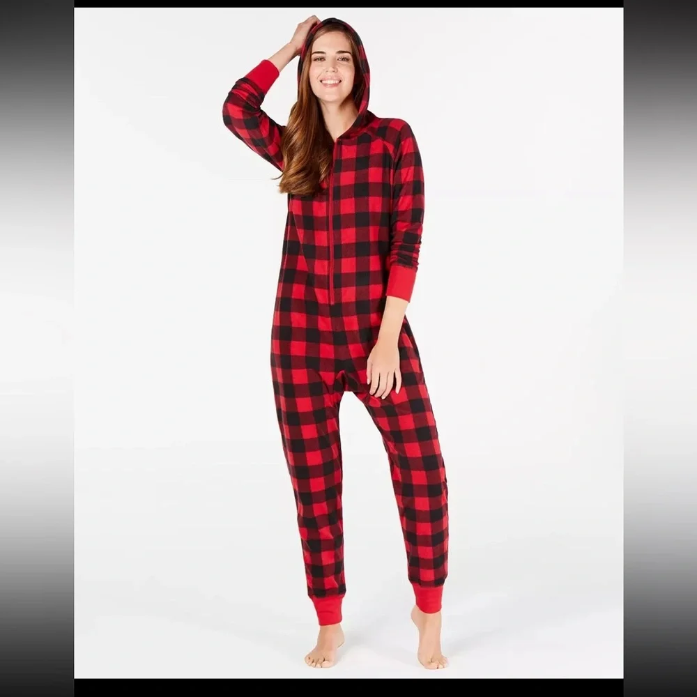 Macy's Red and Black Checkered Pajama Onesie